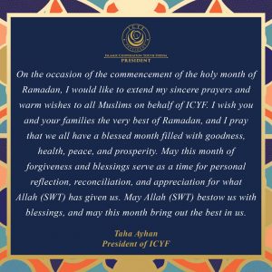 ICYF President’s Message on the occasion of the holy month of Ramadan